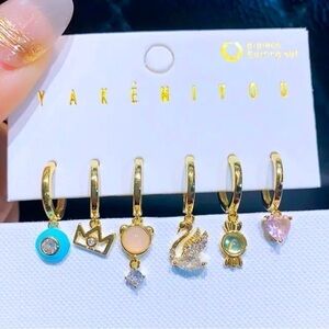 3 For $35 14K Gold Plated Sailor Moon Theme Huggie Hoop Dangle Earrings Set